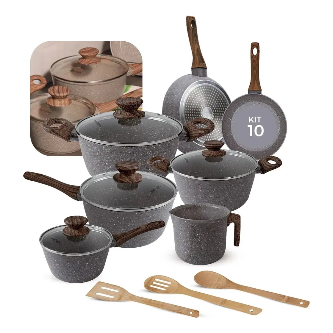 Jogo De Panelas Indução Antiaderente Cerâmica Premium Style Cook Mármol 10 Peças Mimo Style