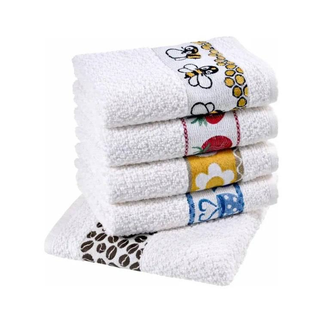 Pano de Prato Atoalhado Atacado Laune Gourmet Kit com 5 peças cor Branco Desenho Sortidos Laune Haus