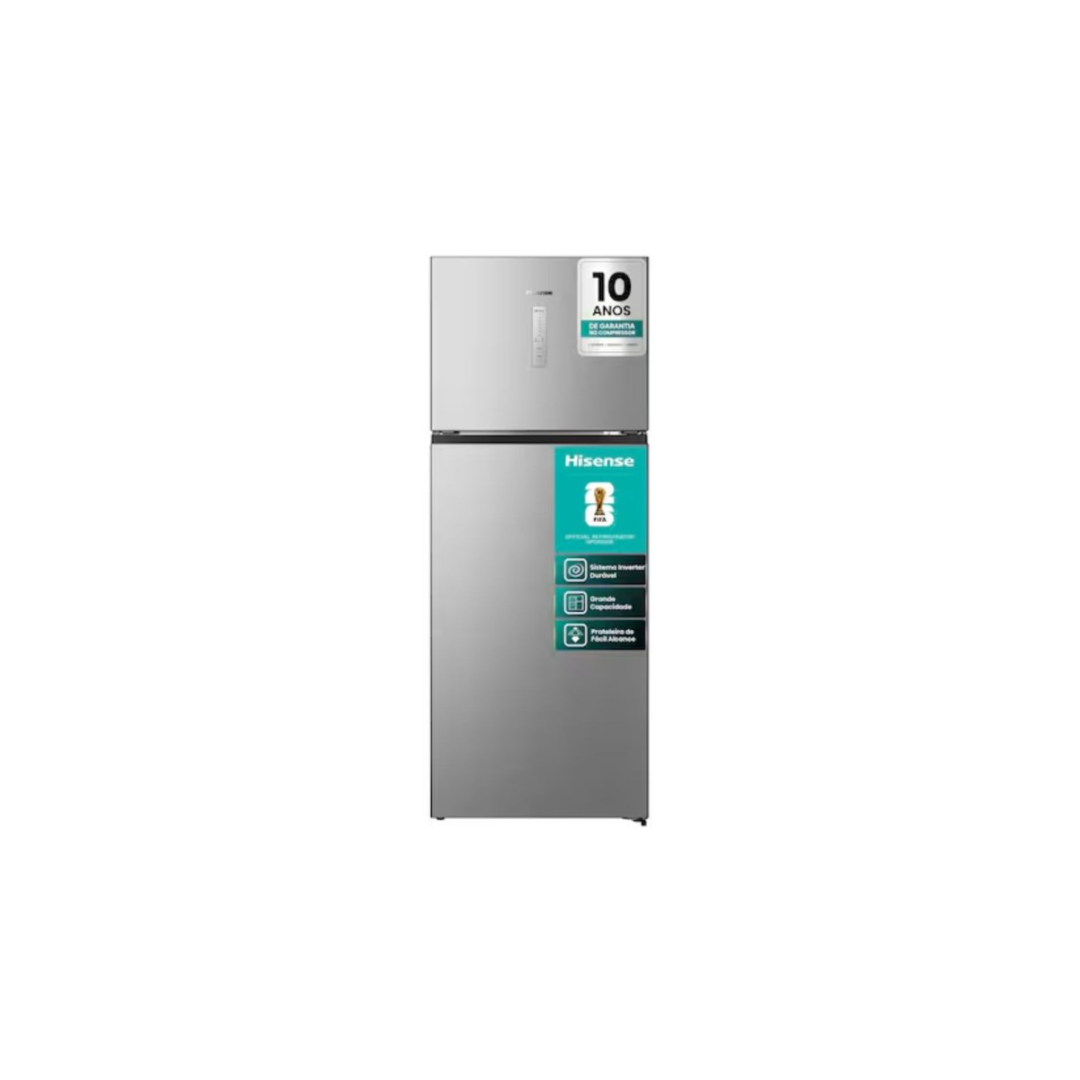 Refrigerador Duplex 466L RT3N461 Frost Free Inverter Portas Planas Prateleiras de Vidro Econômica Hisense