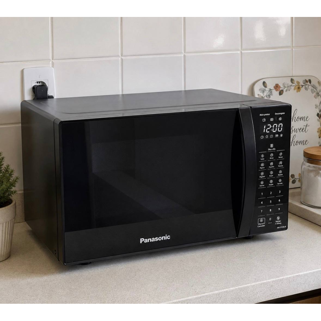Microondas Panasonic Nn-st66nbru Black Glass 34L Dupla Refeição