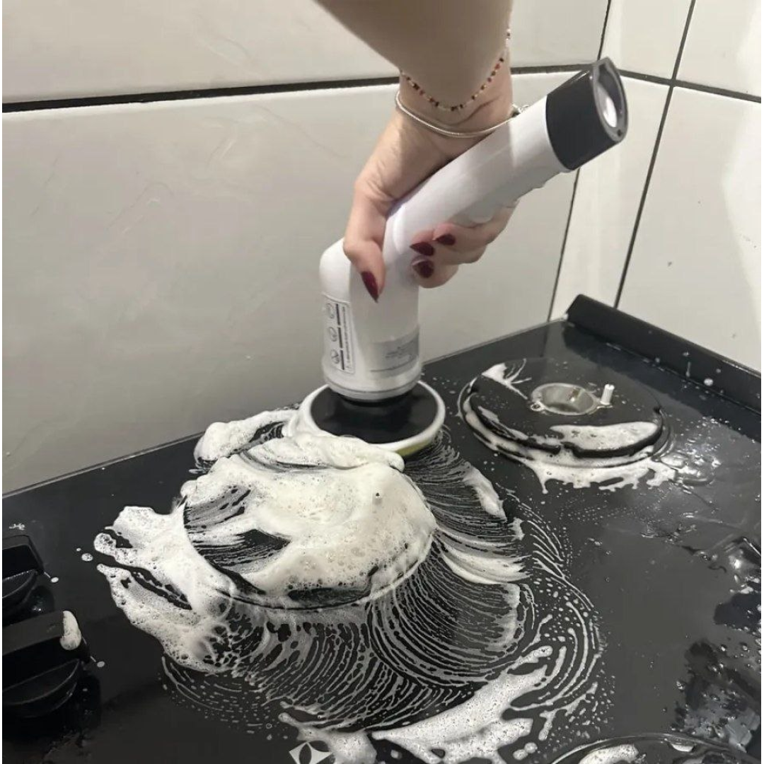 Esfregão Mop 9 Em 1 Escova De Limpeza Elétrica Multiuso Rotatória Magica Limpa Canto Friso Banheiro Cozinhha Bivolt Branco