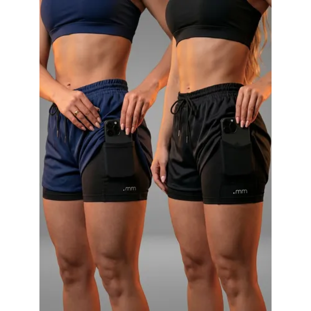 Kit 2 Short Duplo Compressão Fitness Bermuda Treino Feminino
