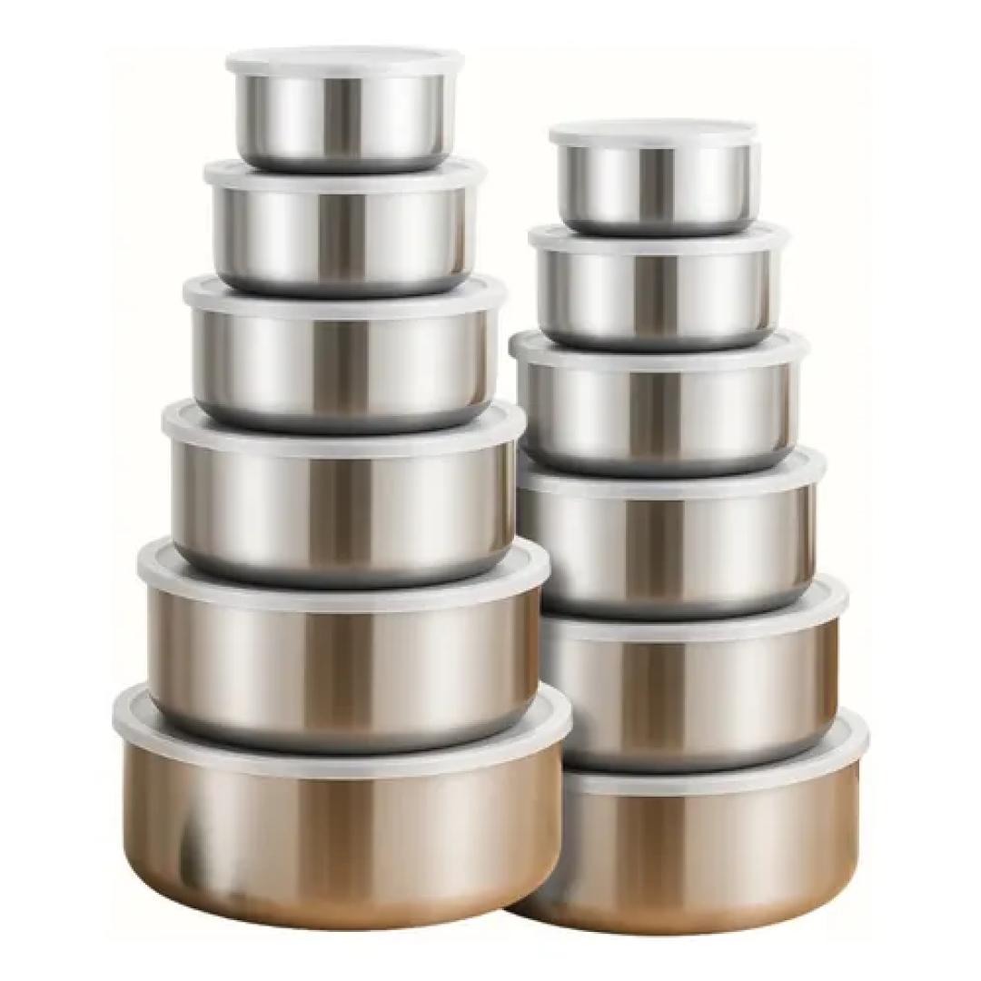 Jogo com 10 Potes Tigelas Em Inox Com Tampa