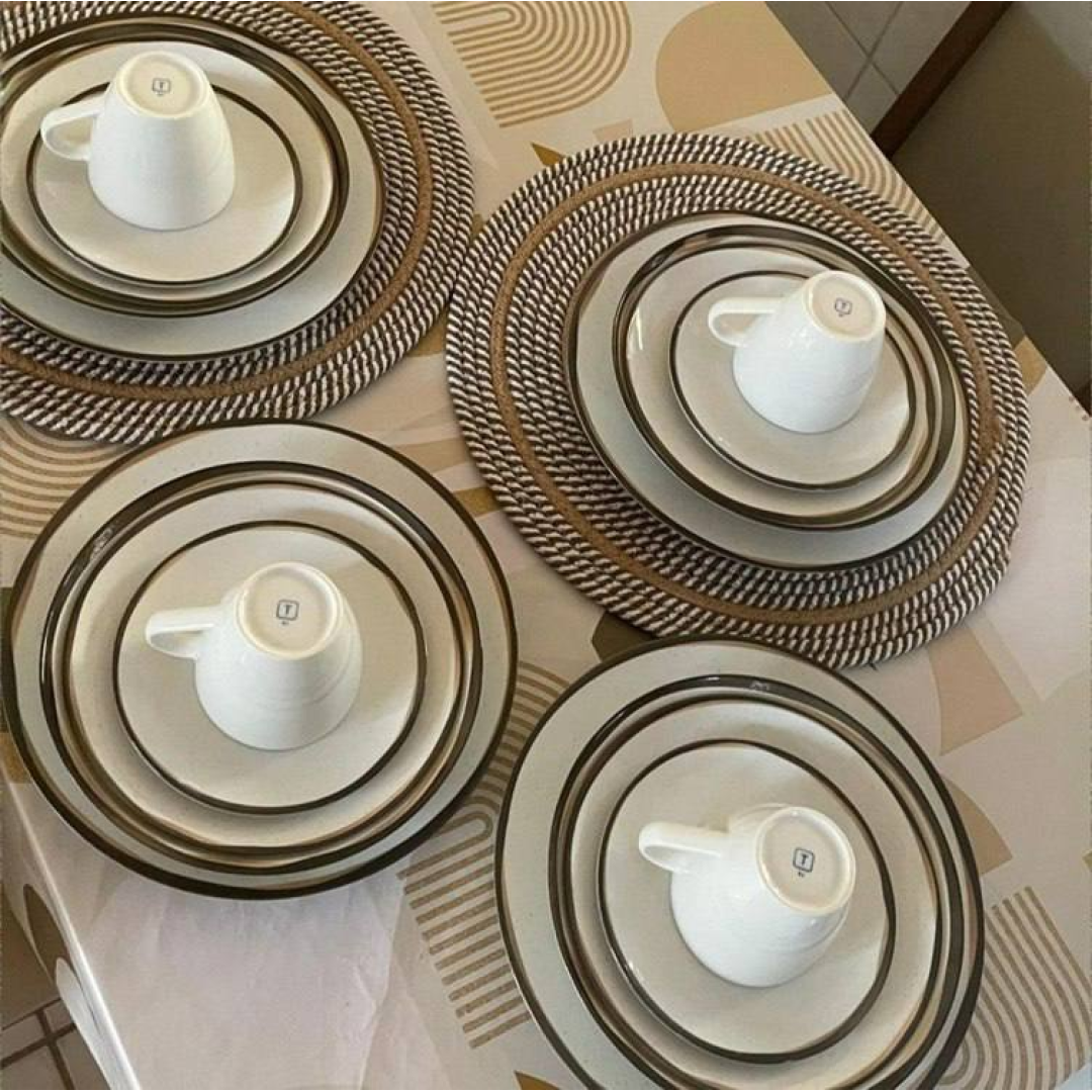 Aparelho De Jantar Canyon Em Porcelana Decorada 20 Peças Tramontina Off-white/branco/bege/marrom Filete