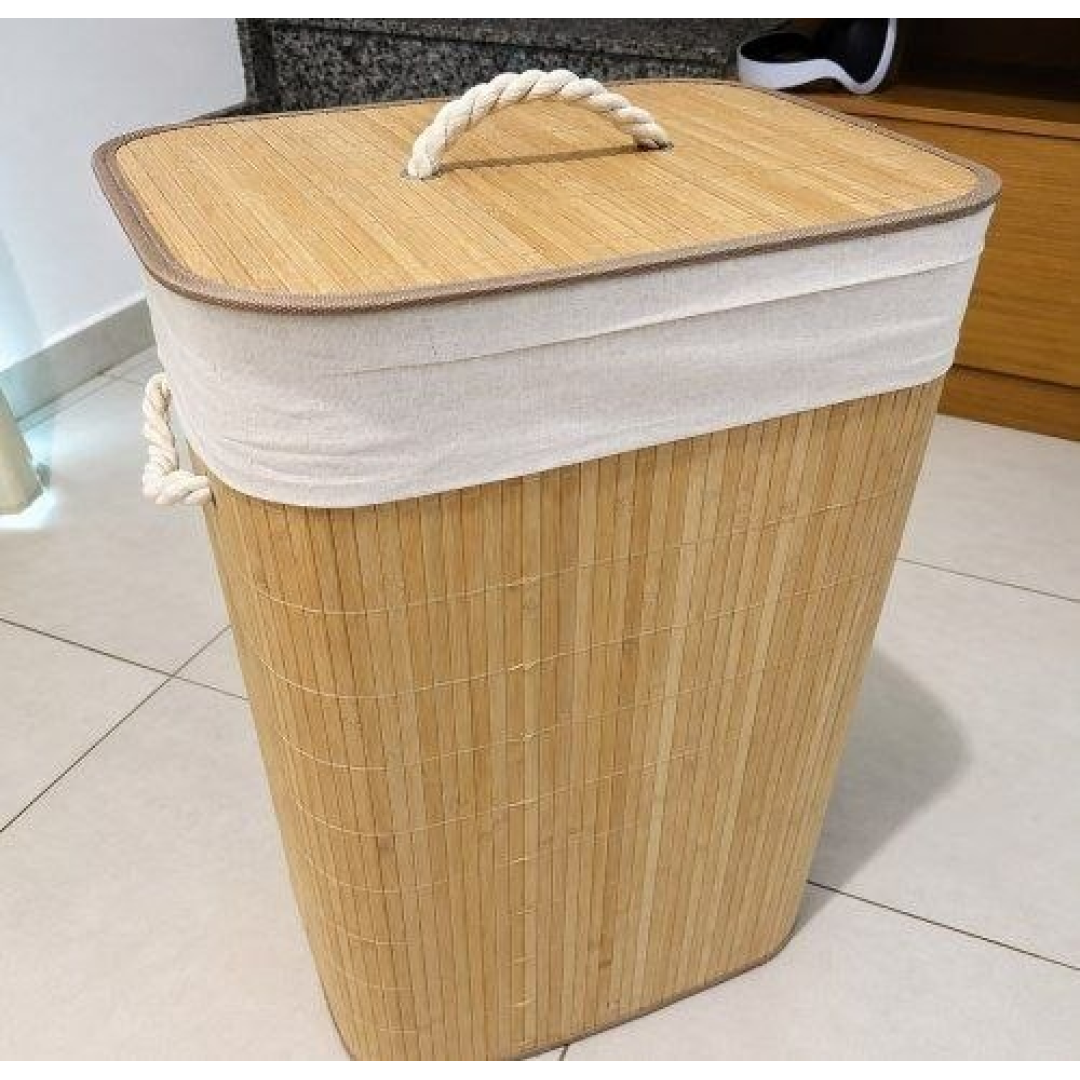 Cesto Roupa Suja Bambu Retangular 70l