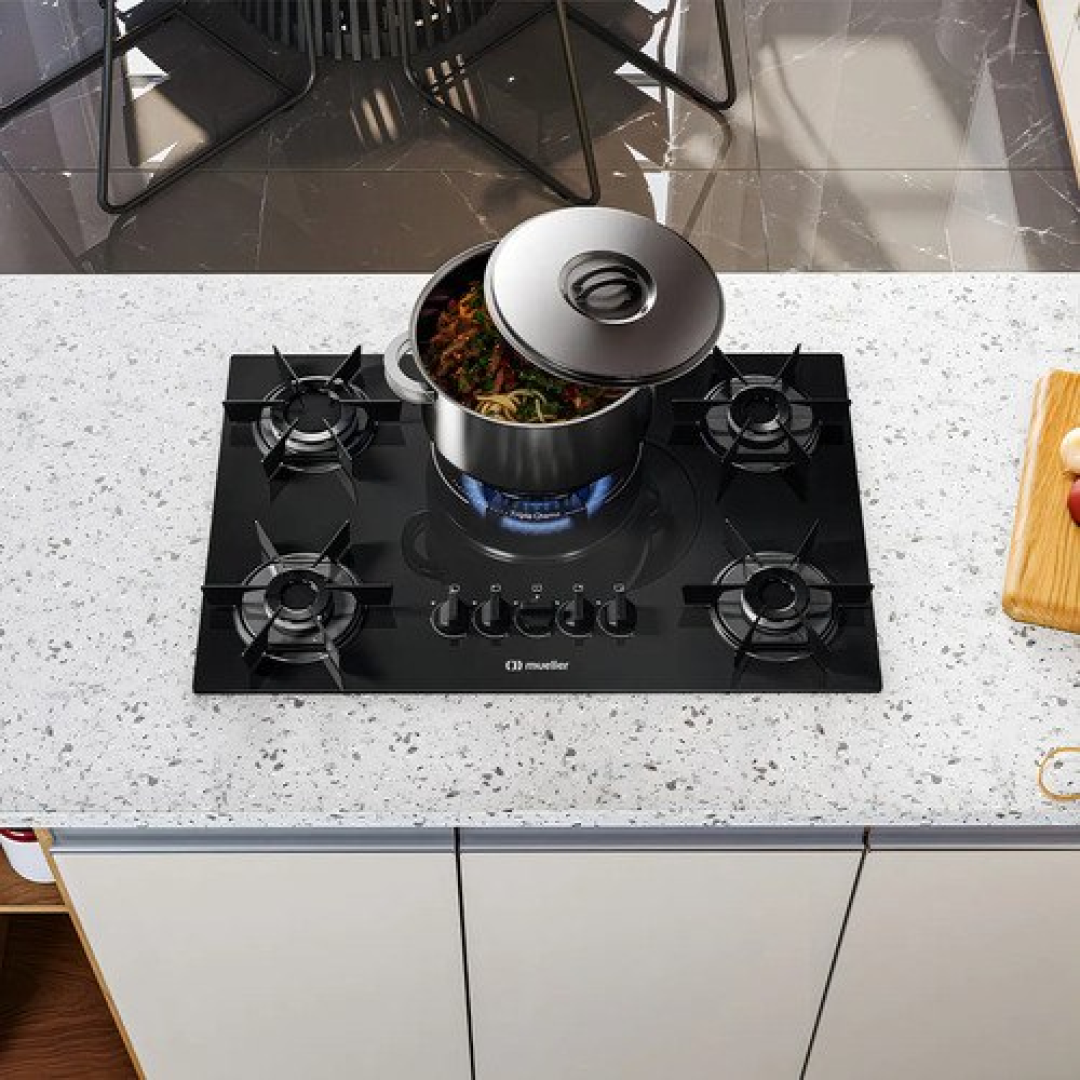 Cooktop 5 Bocas Mueller Mesa de Vidro Tripla Chama