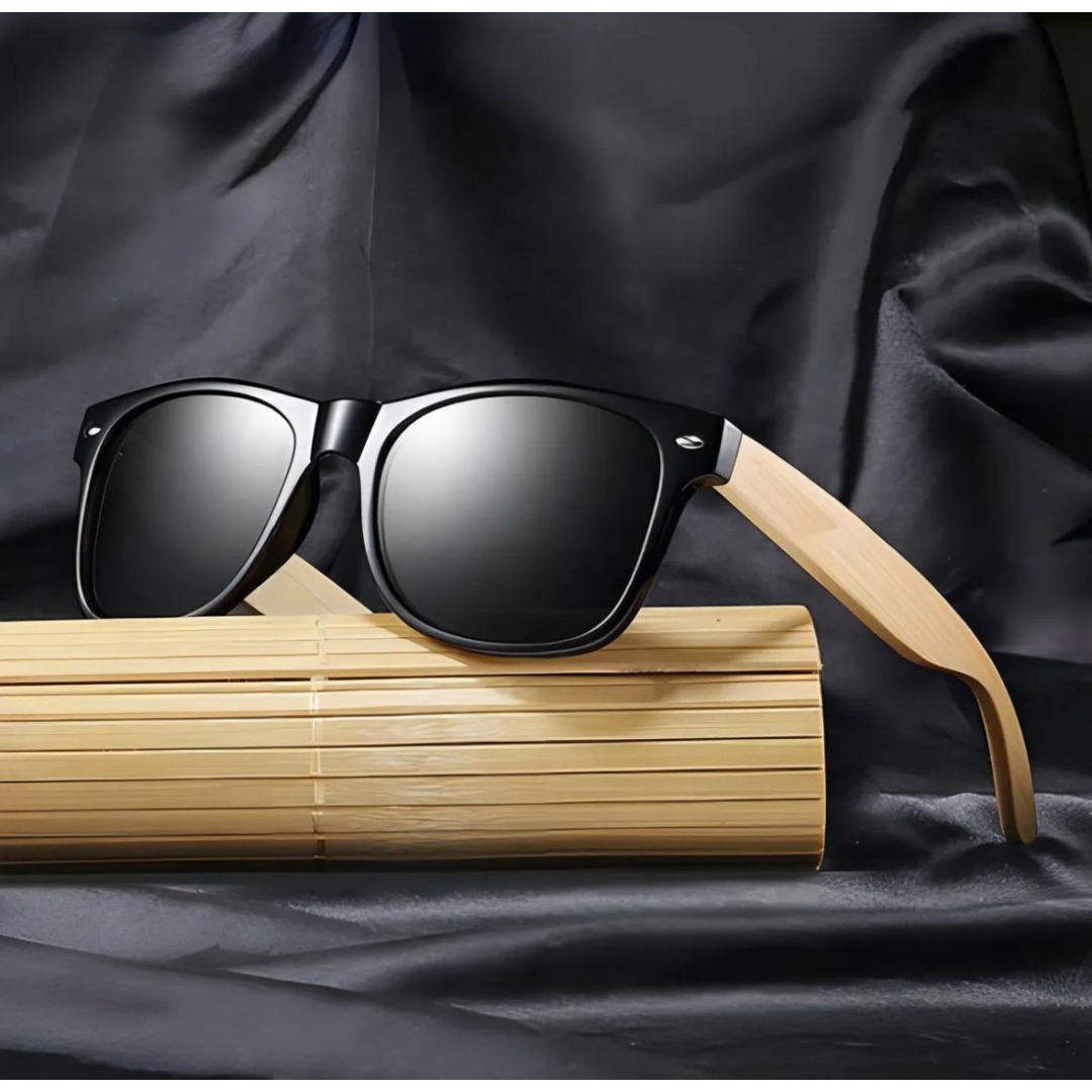Óculos De Sol Quadrado Doxa Bambu Com Proteção Uv Cinza-escuro