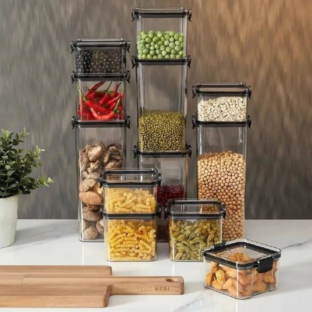 Kit 12 Potes Herméticos Quadrados Haushop Para Alimentos Transparente