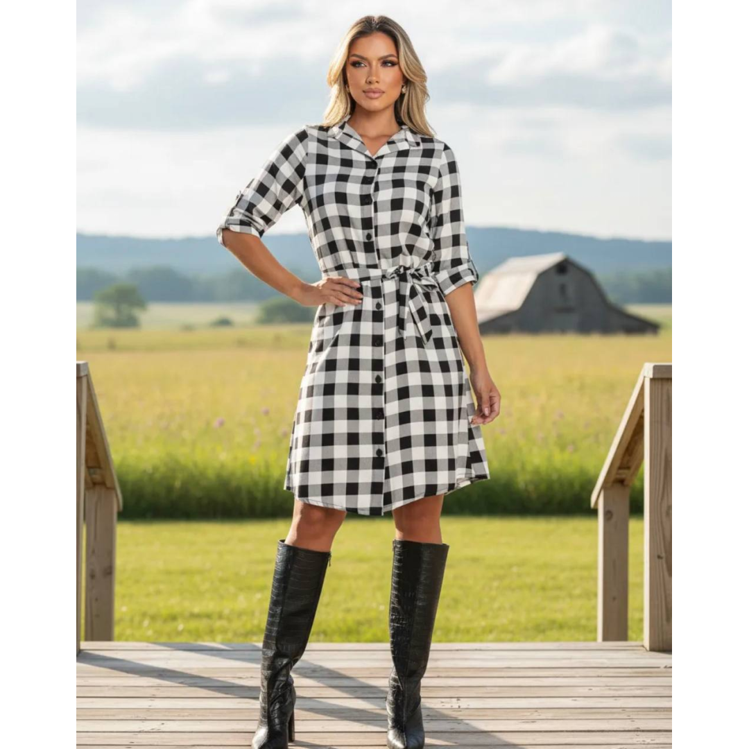 Vestido Xadrez Boho Country Feminino Soltinho Com Amarração