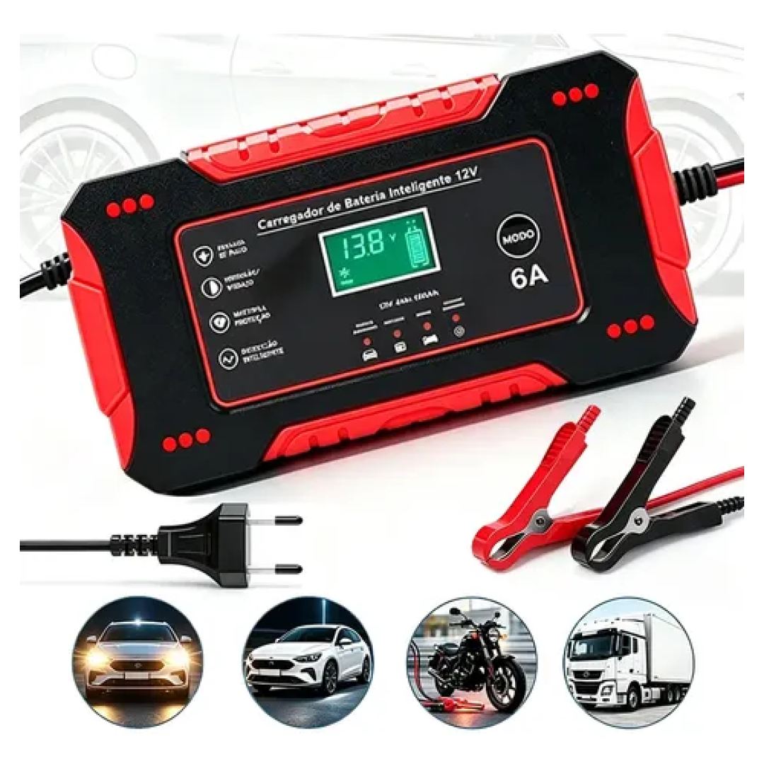 Carregador Bateria Automotiva Inteligente Carro Moto 12v 6a