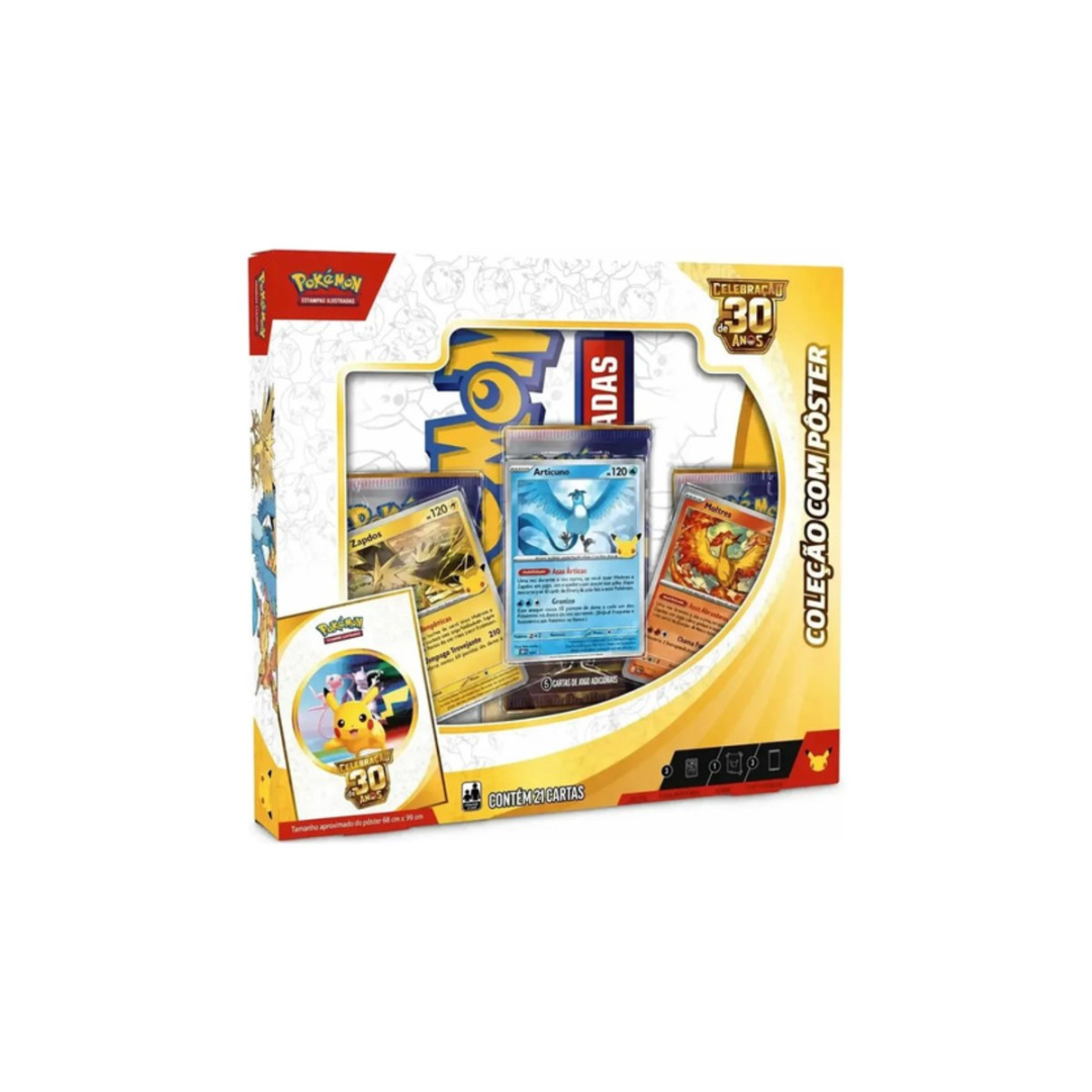 Box Pokémon Com Pôster Celebração De 30 Anos Original Copag