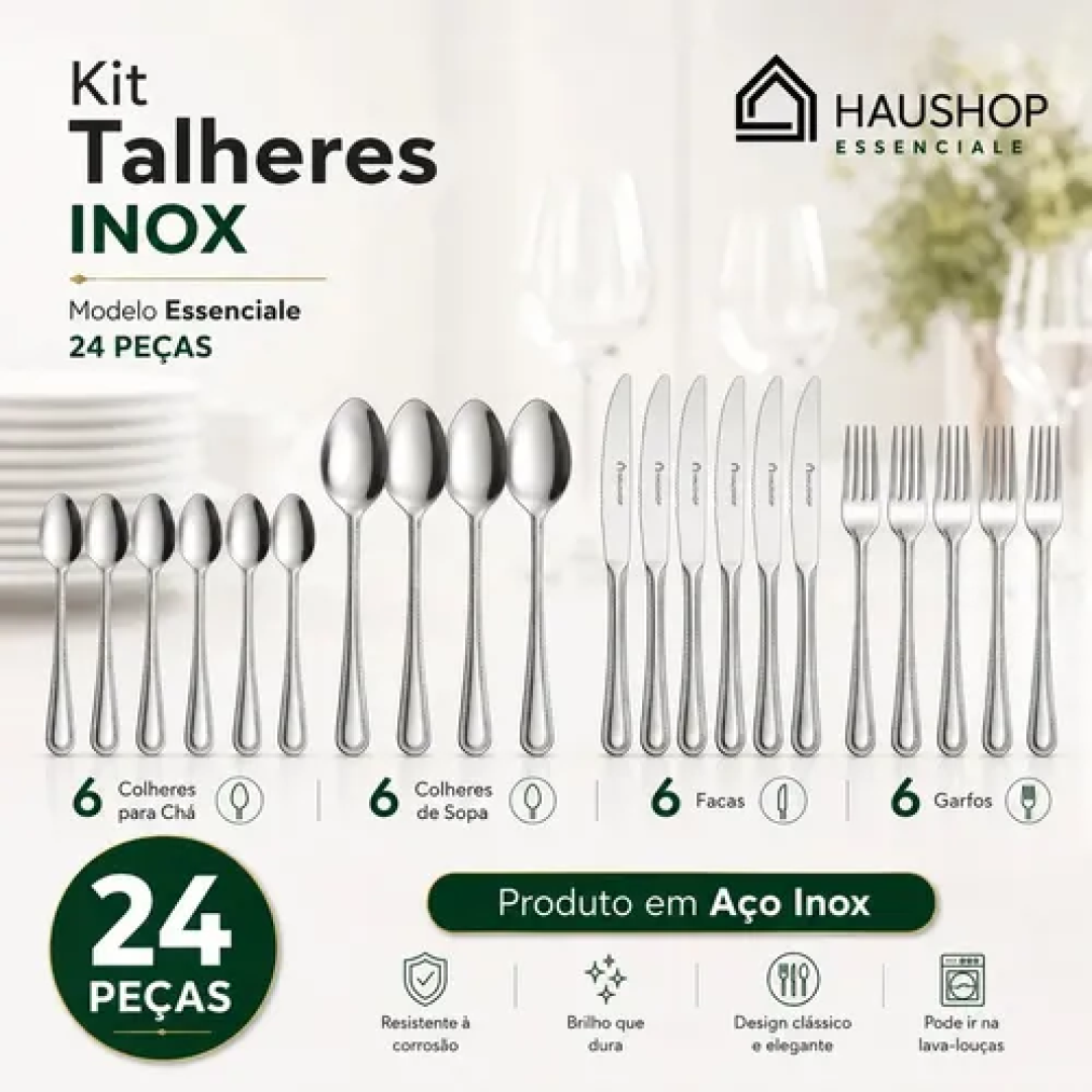 Faqueiro 24 Peças Inox Essenciale Haushop