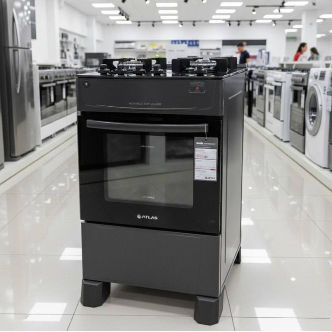 Fogão 4 Bocas Atlas Mônaco Top Glass Automático Mesa De Vidro Preto 127/220v