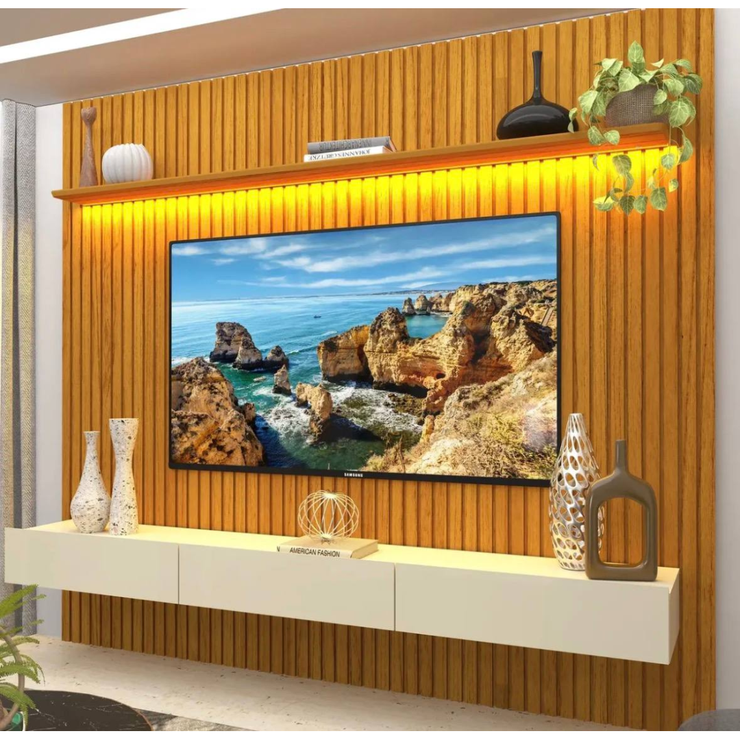 Estante Home Ripada Para Tv Até 85 Polegadas Com Led If Naturale/off White