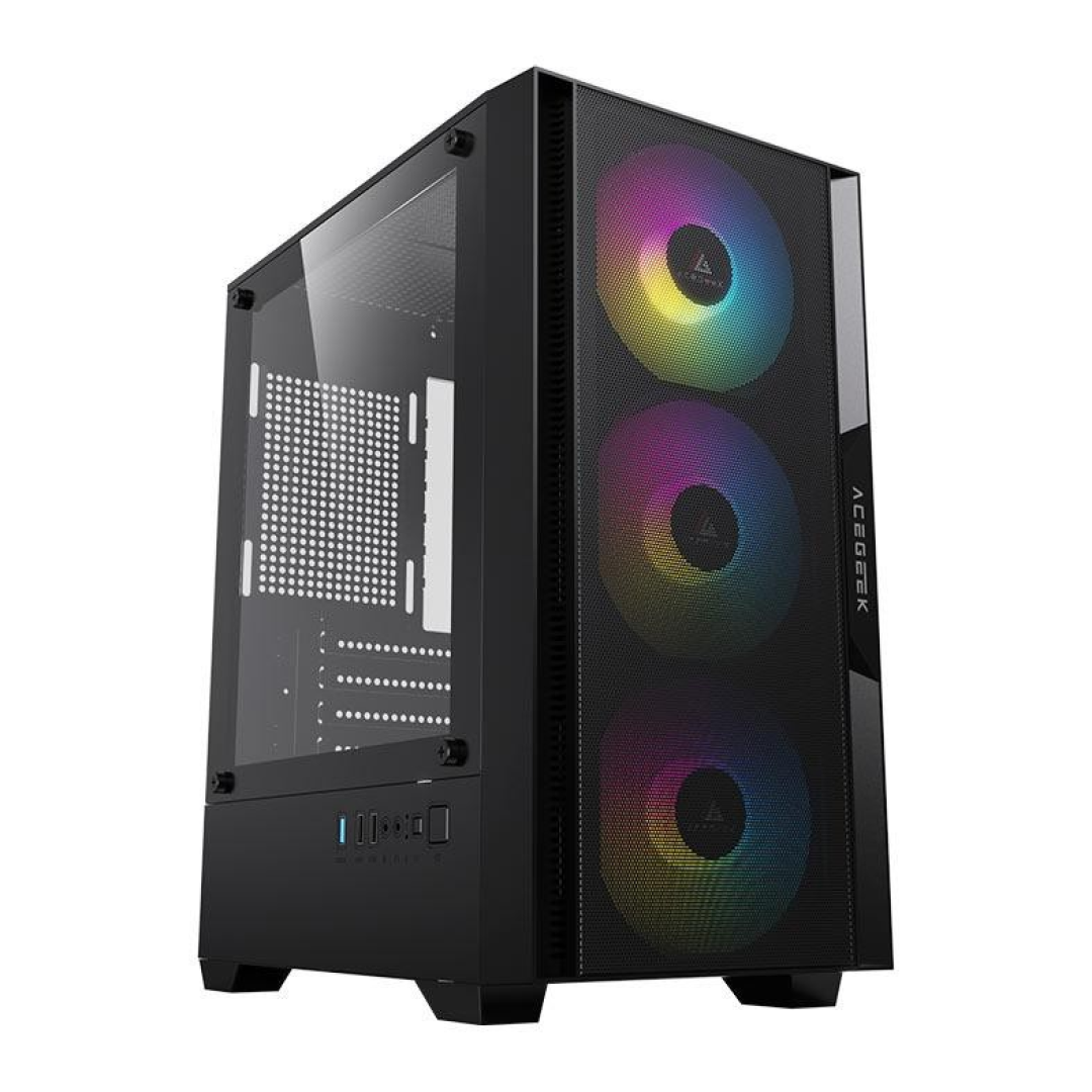 Gabinete Gamer Acegeek Stratus Mesh, Mid-Tower, Lateral de Vidro, Preto, Ag-Stratus-Mesh-Bk