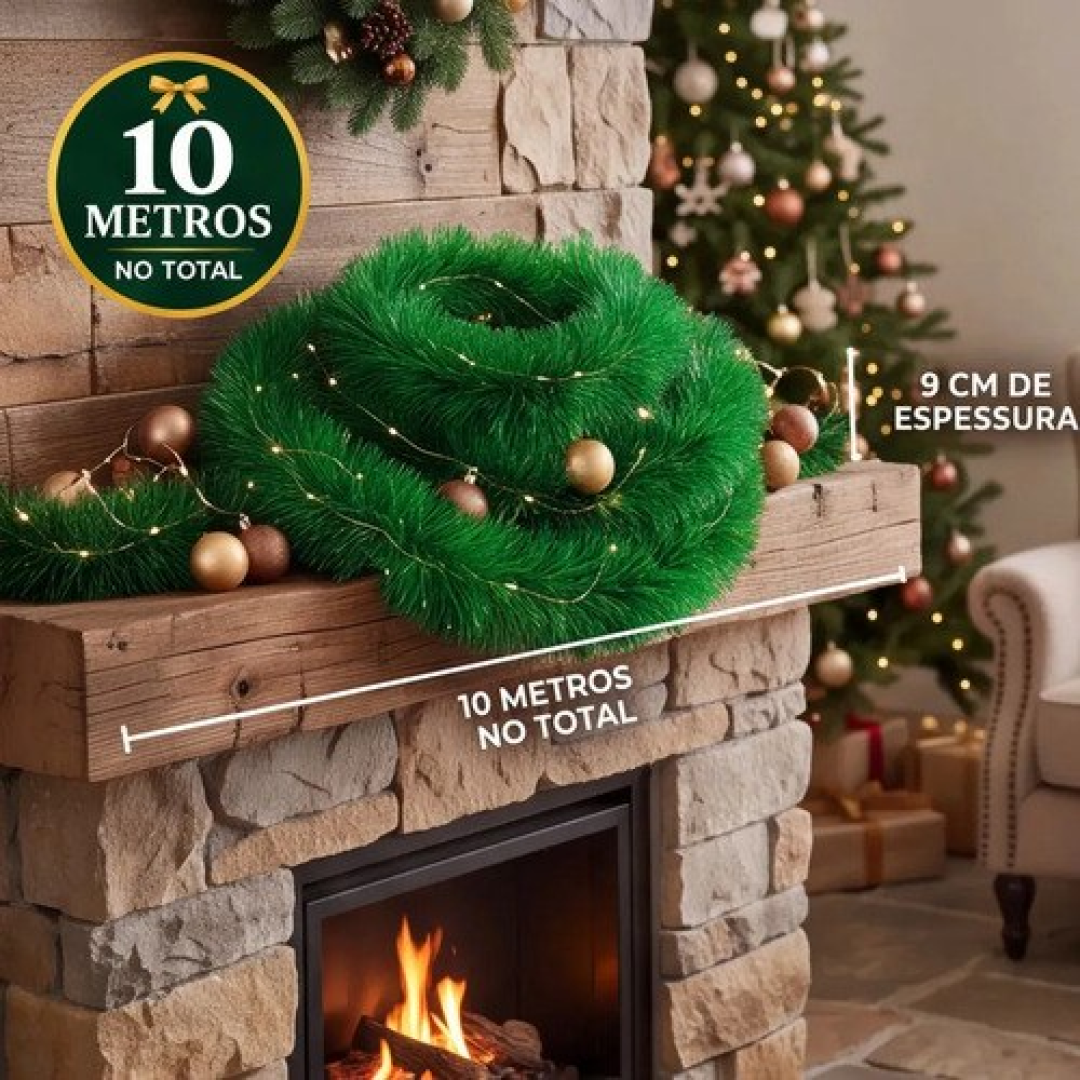 Festão de Natal 10 Metros Verde Grosso Flexível
