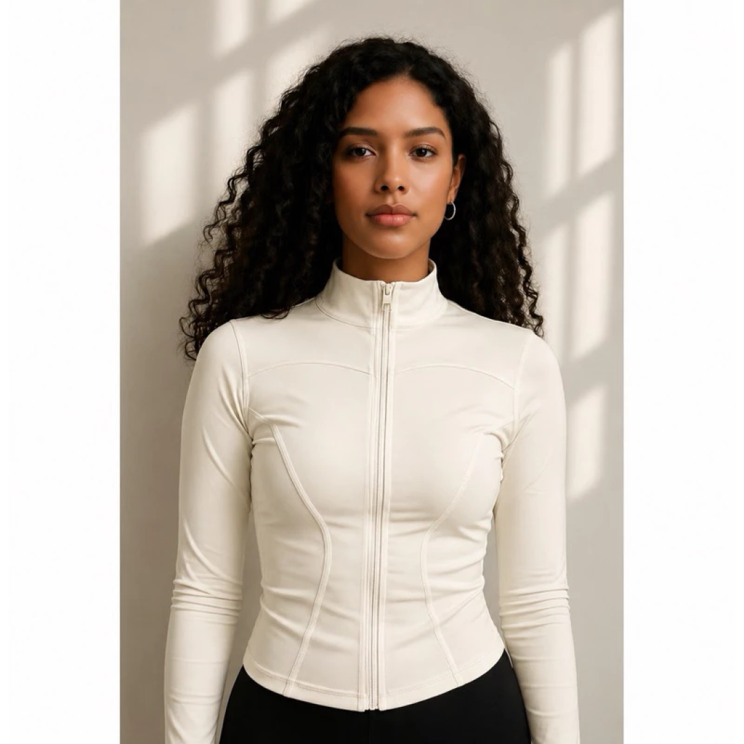 Blusa manga longa feminina roupa fitness de suplex modeladora com ziper casaco esportivo yoga gola alta elegante justa