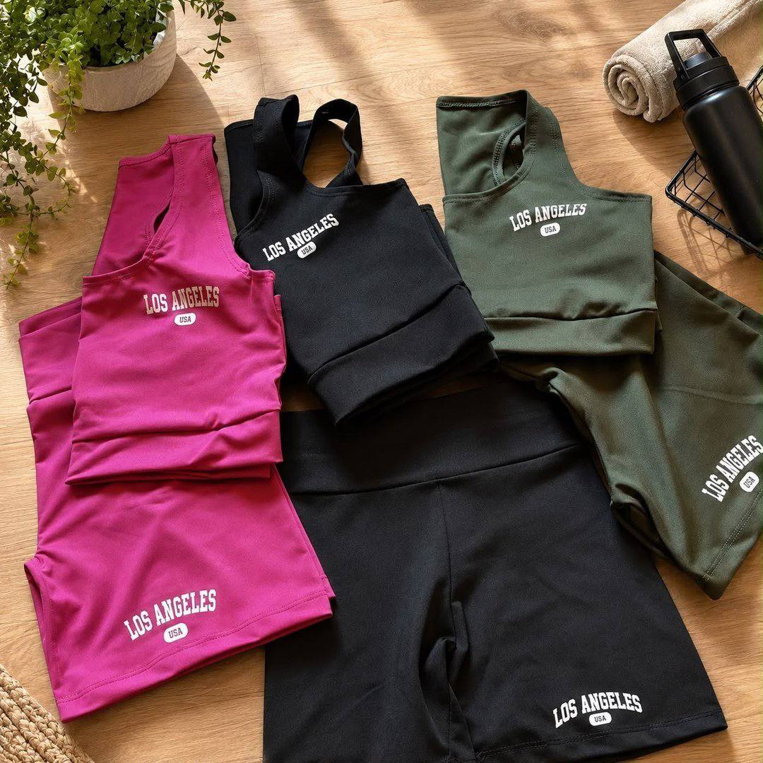 Kit 3 Conjunto Top Shorts Feminino Los Angeles Fitness