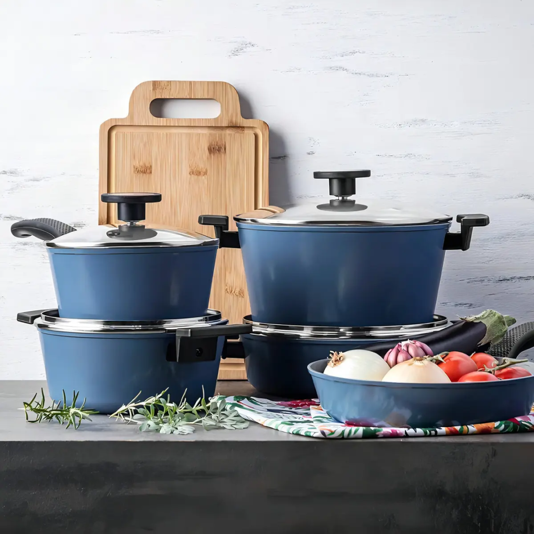 Jogo de Panelas Indução 5 Peças Neoflam Al Forjada Antiaderente Azul-escuro