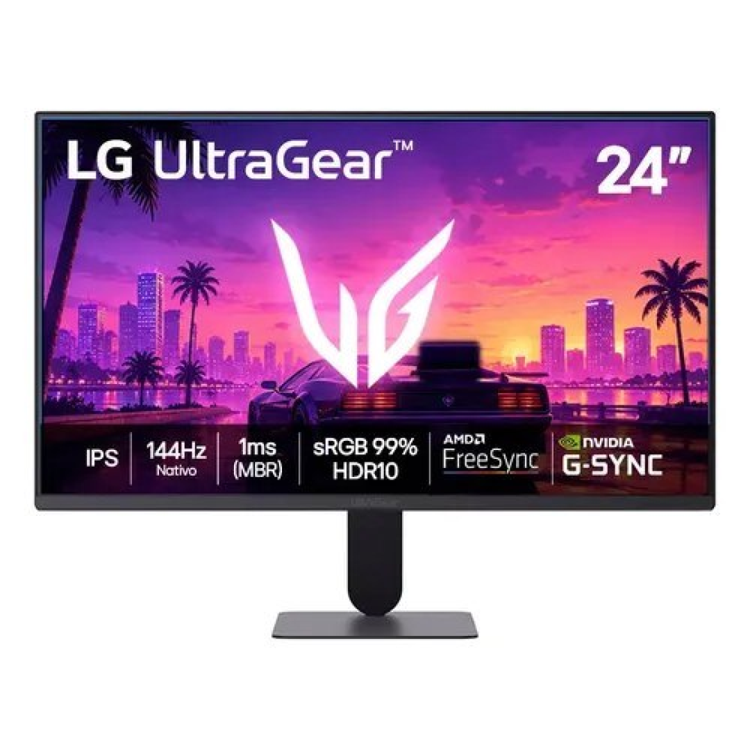 Lg UltraGear Monitor Gamer 24" Ips 144Hz nativo, 1ms (Mbr), Full Hd (1920x1080), Hdr10, Nvidia G-Sync, Amd FreeSync sRGB, Preto 24G411b