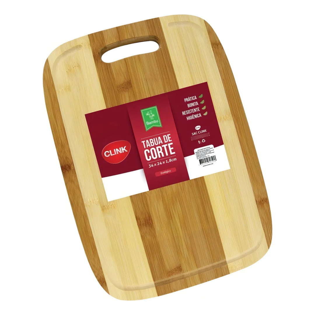 Tábua De Bambu P/ Corte Churrasco Legumes Com Pegador- Clink Cor Marrom