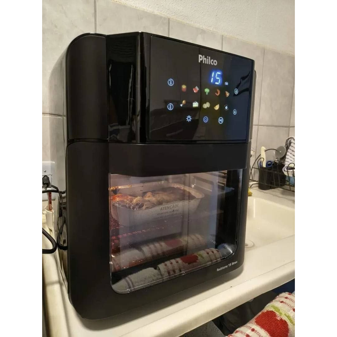 Philco PAF15C Fritadeira Air Fryer Oven 15 Litros Revestimento Redstone Porta Removível Luz Interna 10 Funções Preta