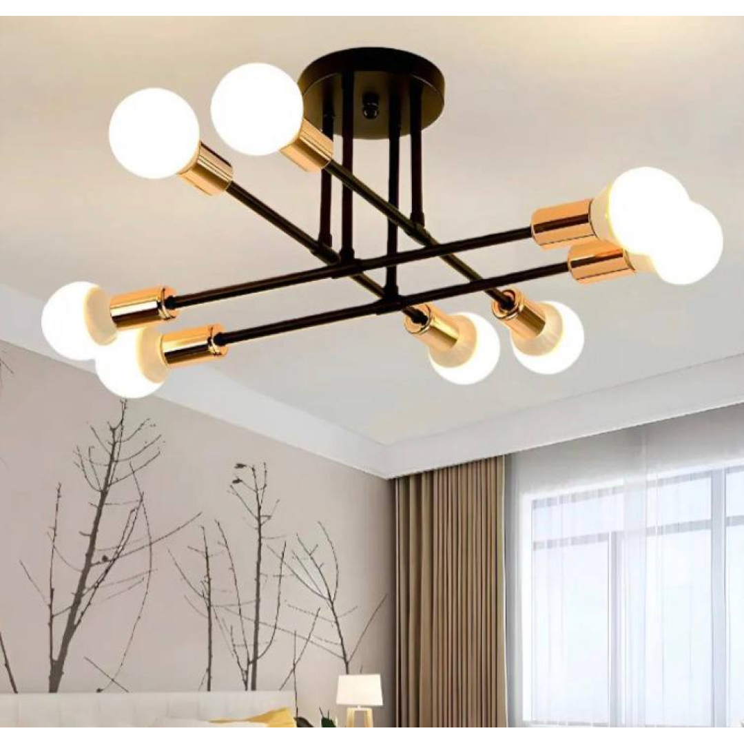 Luminária Lustre Teto Moderno Para Cozinha Sala 8 Cabeças 127/220v Preto/dourado