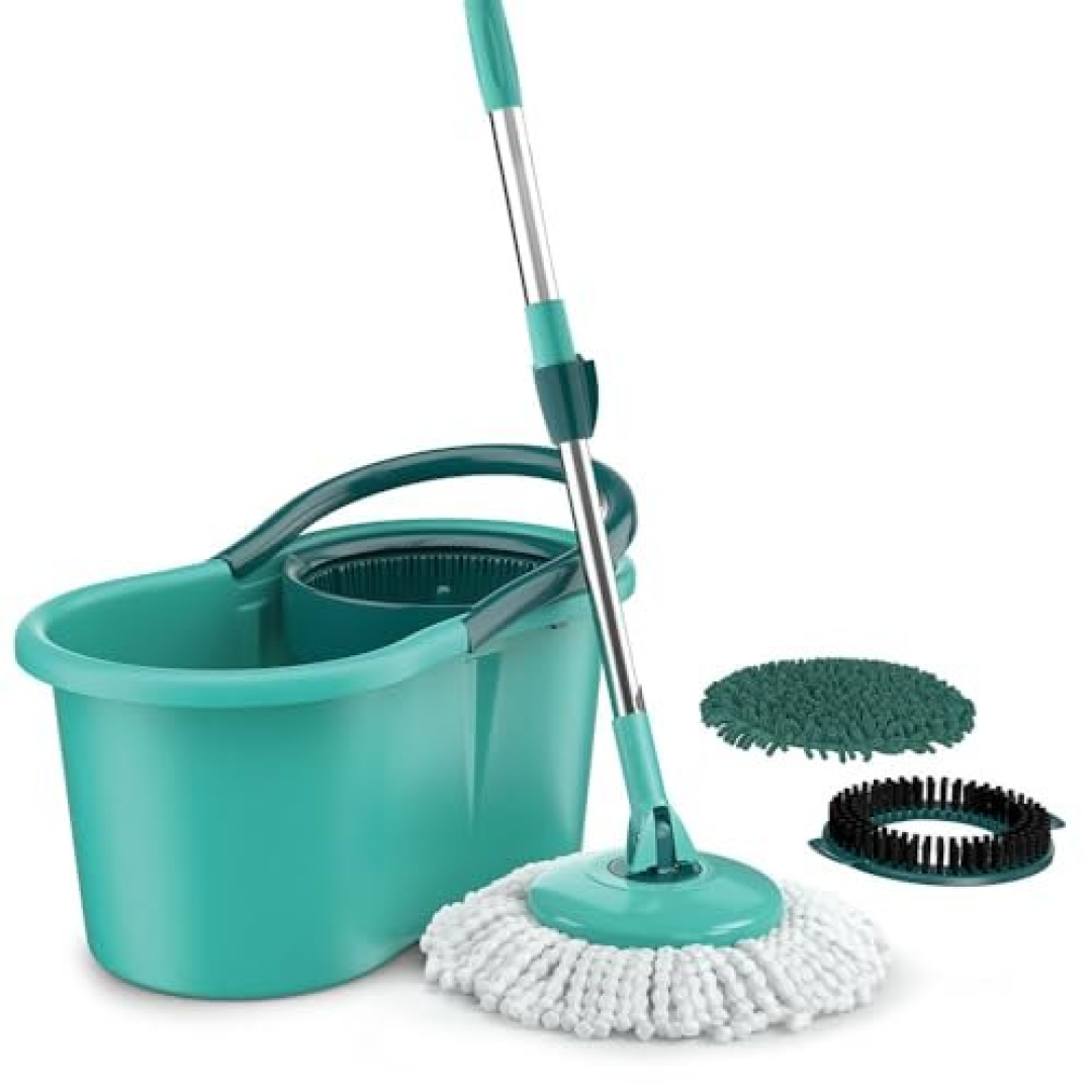 Mop Giratório 3 Em1, Balde com 12 Litros e 3 Opções de Refis, ( Microfibra, Tira Pó e Limpeza Pesada) MOP8258, Flash Limp PP