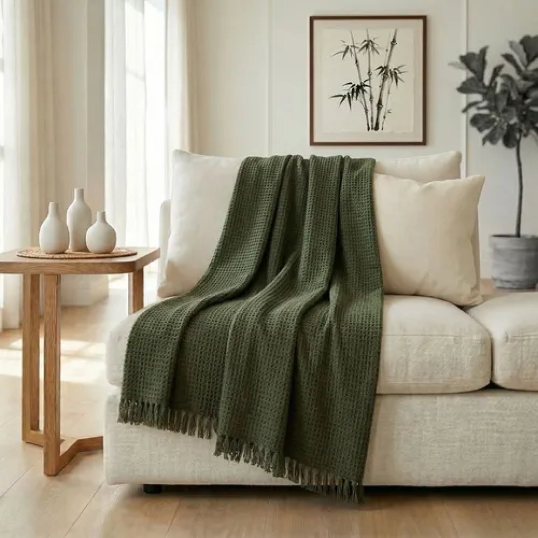 Manta Para Sofá 300 X 180 Super Grande Decorativa Luxuosa Verde Militar Liso