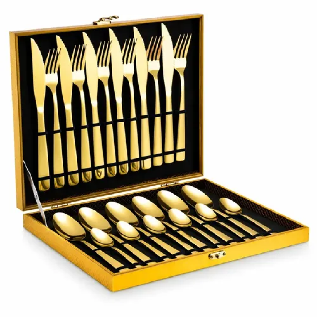 Maleta com 24 Peças Faqueiro Dourado
