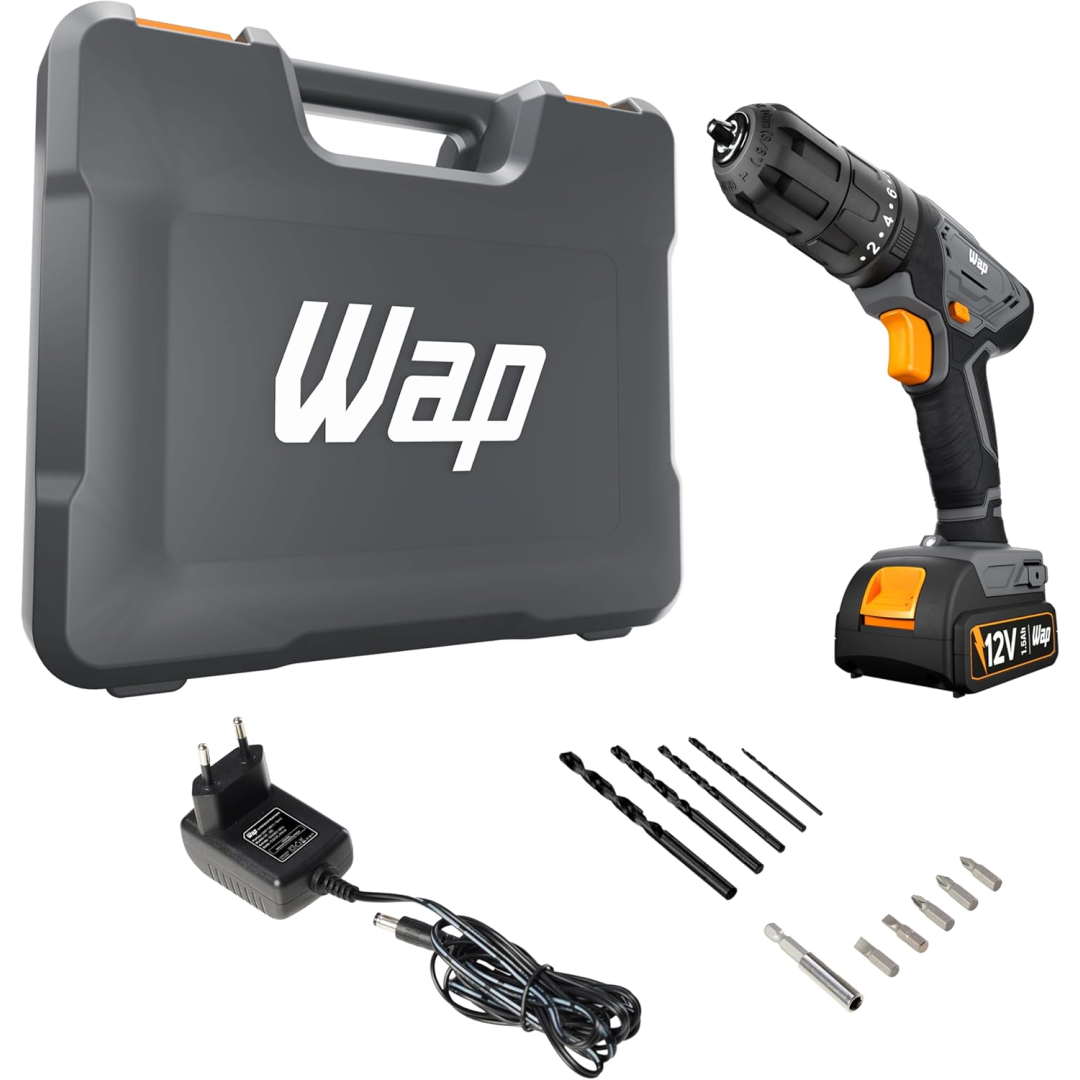 WAP Parafusadeira Furadeira de Impacto à Bateria 3/8" 12V WF 12K4.2 com 18 Níveis de Torque e Kit Acessórios e Maleta