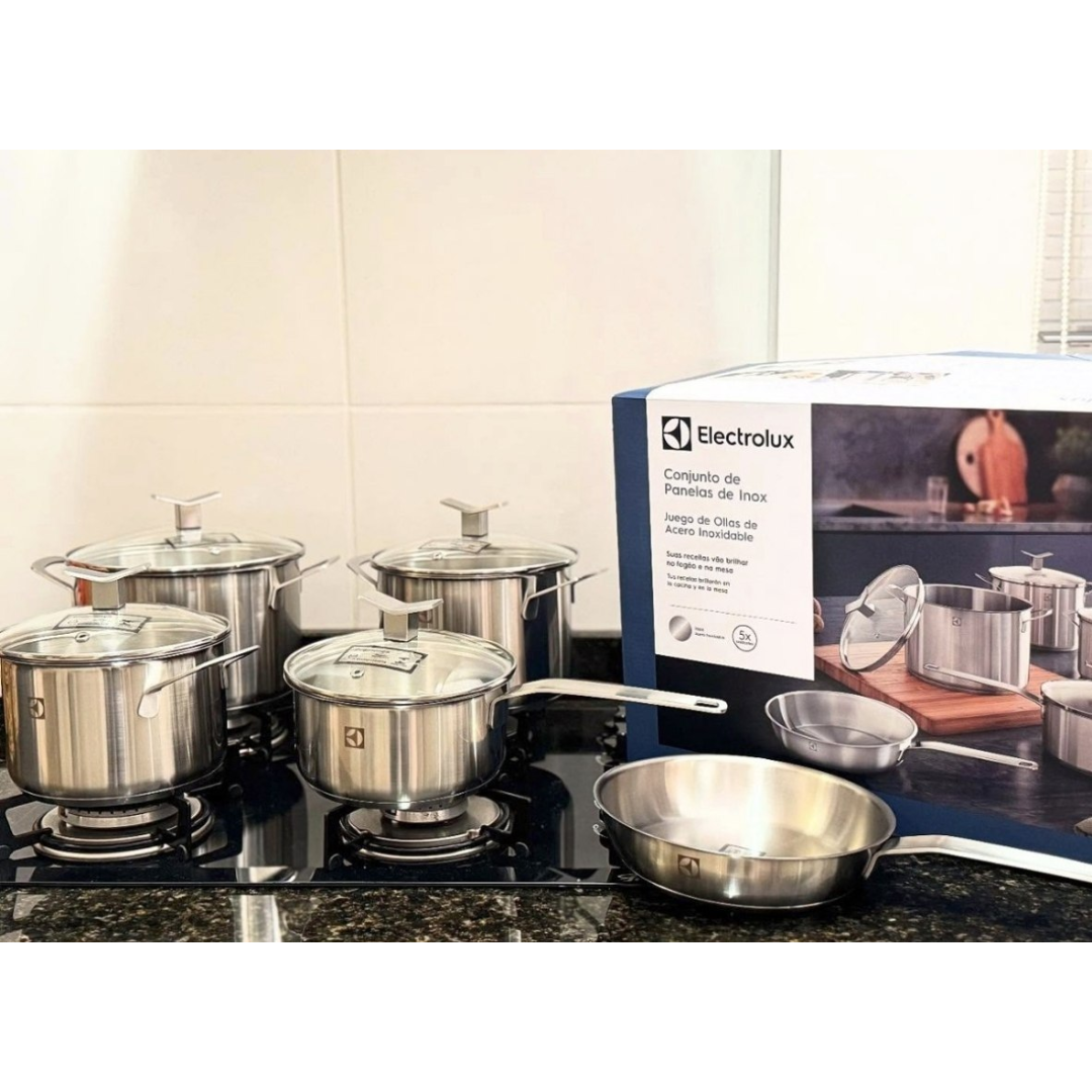 Jogo de Panelas Inox Com Fundo Triplo 5 Peças Electrolux Aço Inoxidável