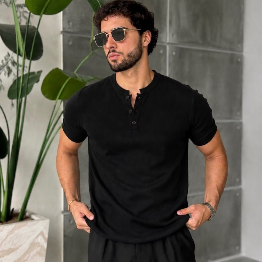 Camiseta Henley Slim Fit Algodão (10 cores)