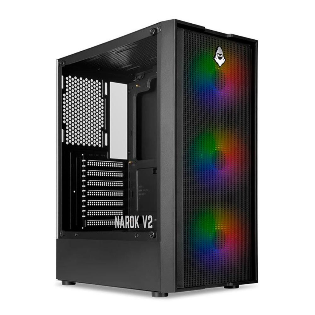 Gabinete Gamer Mancer Narok V2, Rainbow, Mid-Tower, Lateral de Vidro, Com 3 Fans, Preto, Mcr-Nrk-V2