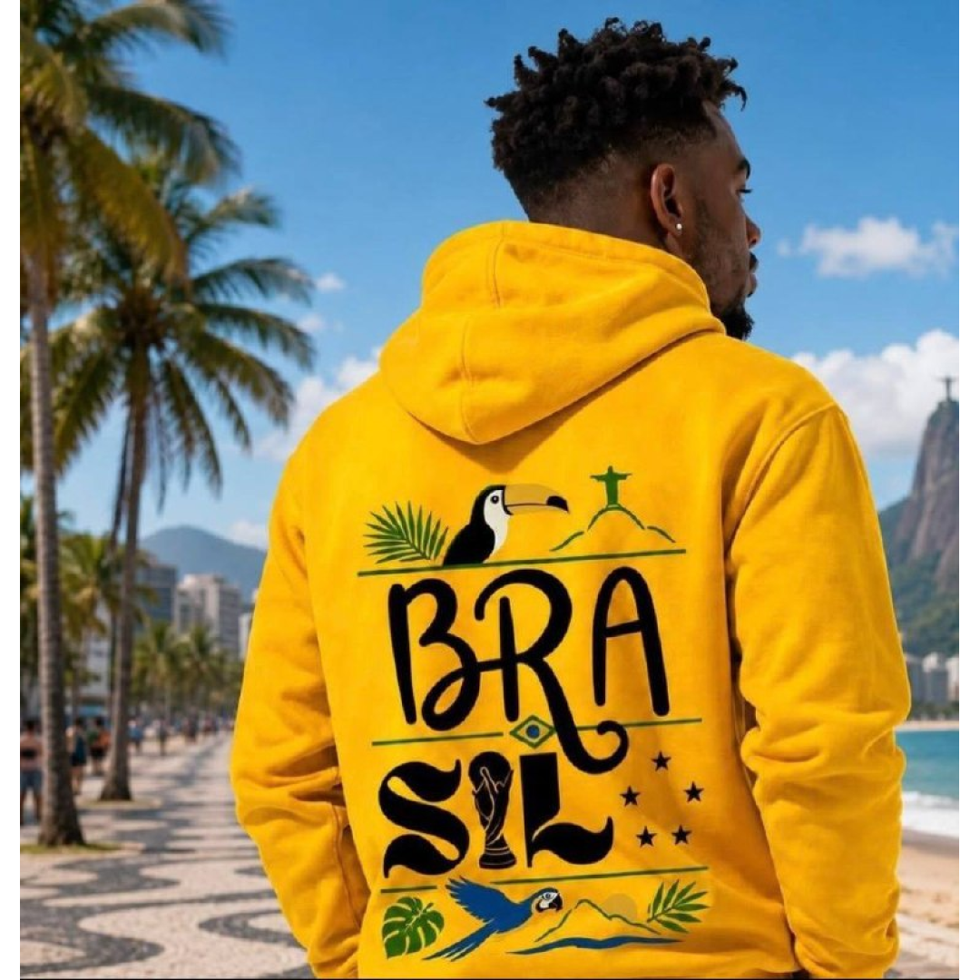 Blusa De Moletom Brasil Com Capuz Estampa Exclusiva G Amarelo