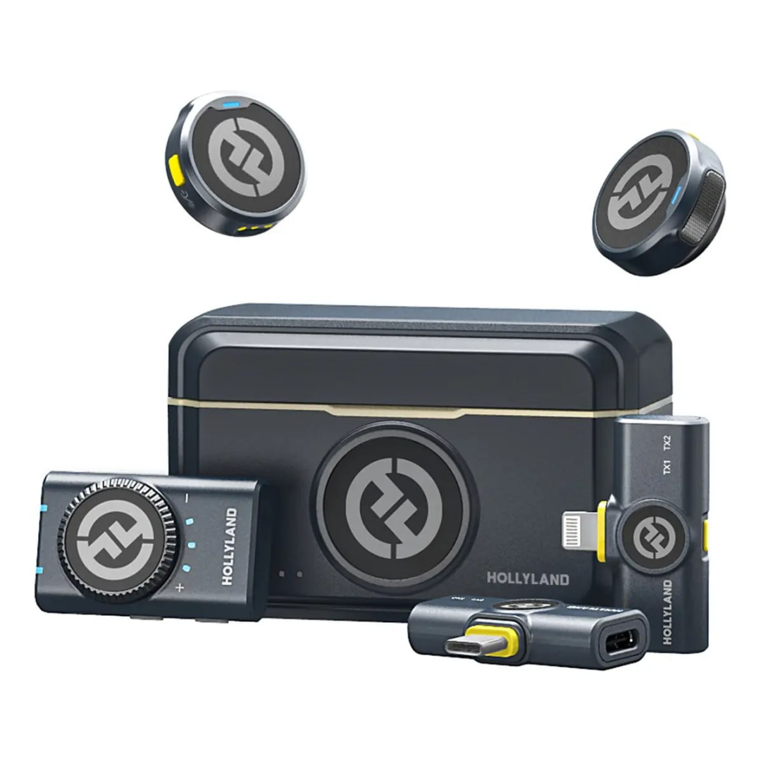 Microfone Lapela Hollyland Lark M2 Combo Duplo USB-C, Lightning e Camera preto