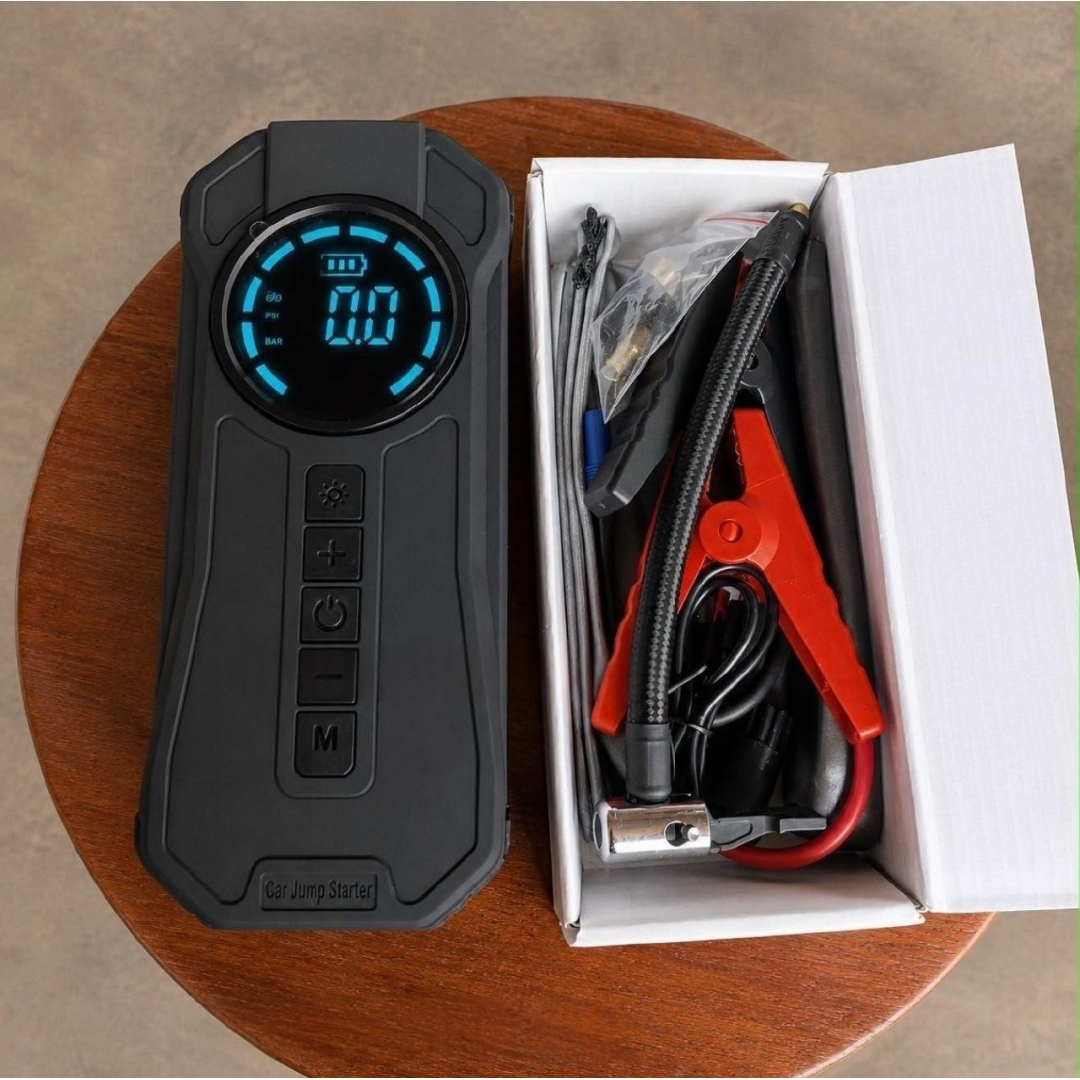 Kit Compressor de Ar Compacto 150 Psi + Auxiliar de Partida + Powerbank