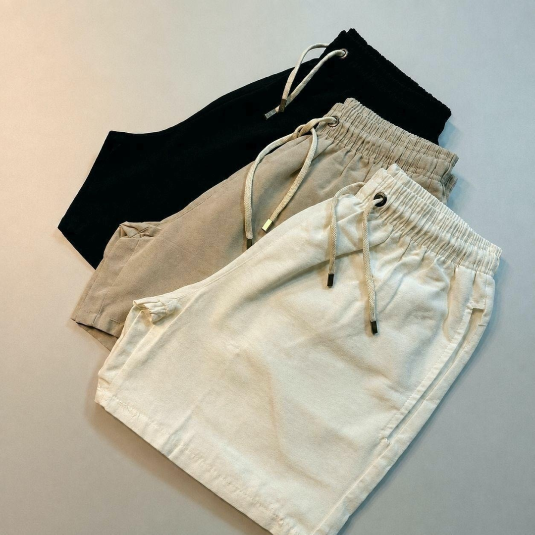 Kit com 3 Shorts Bermuda de Linho