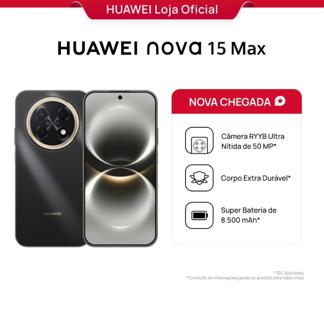 HUAWEI nova 15 Max | Smartphone | 8GB+256GB | Câmera de 50 MP | Bateria de 8.500 mAh