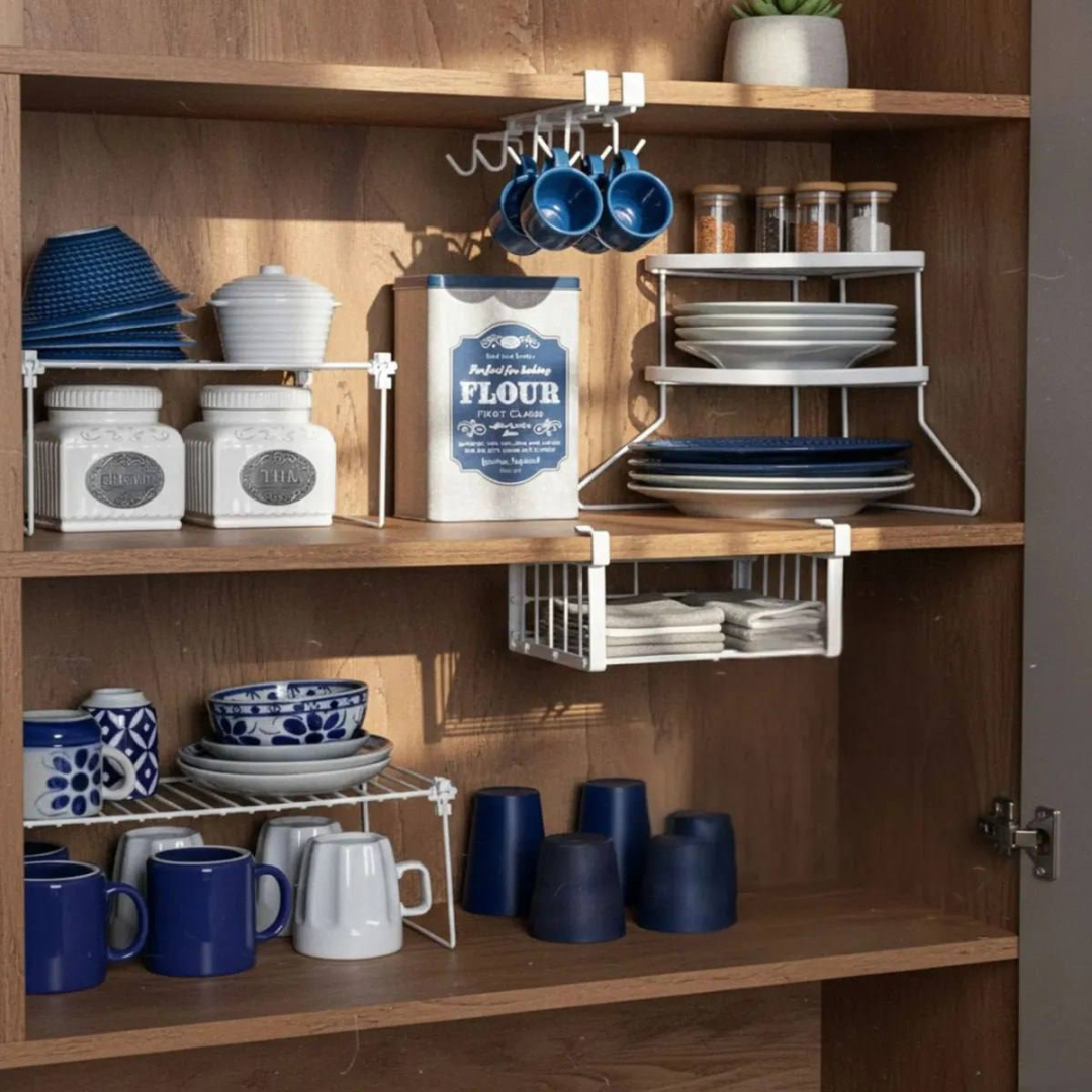 Organizador De Armário De Cozinha Kit Com 5 Organizadores Branco