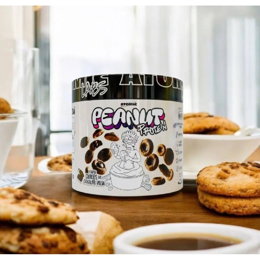 Peanut Protein 350g Atomic Labs - Sabor Cookies de Chocolate Belga - Pasta de Amendoim com Whey Protein e Colágeno Hidrolisado