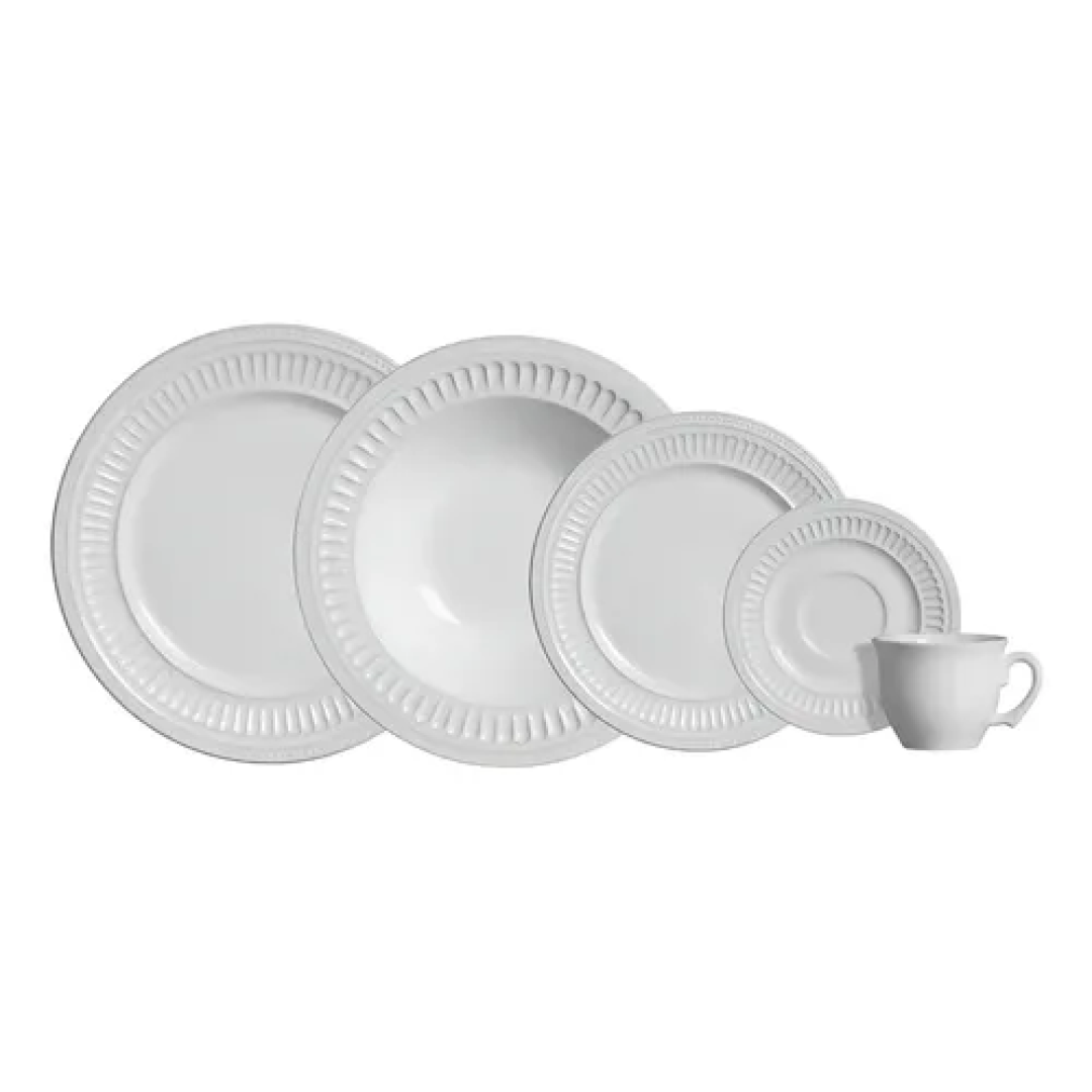 Aparelho de Jantar 20 peças Branco Poppy de Cerâmica - Scalla Cerâmica