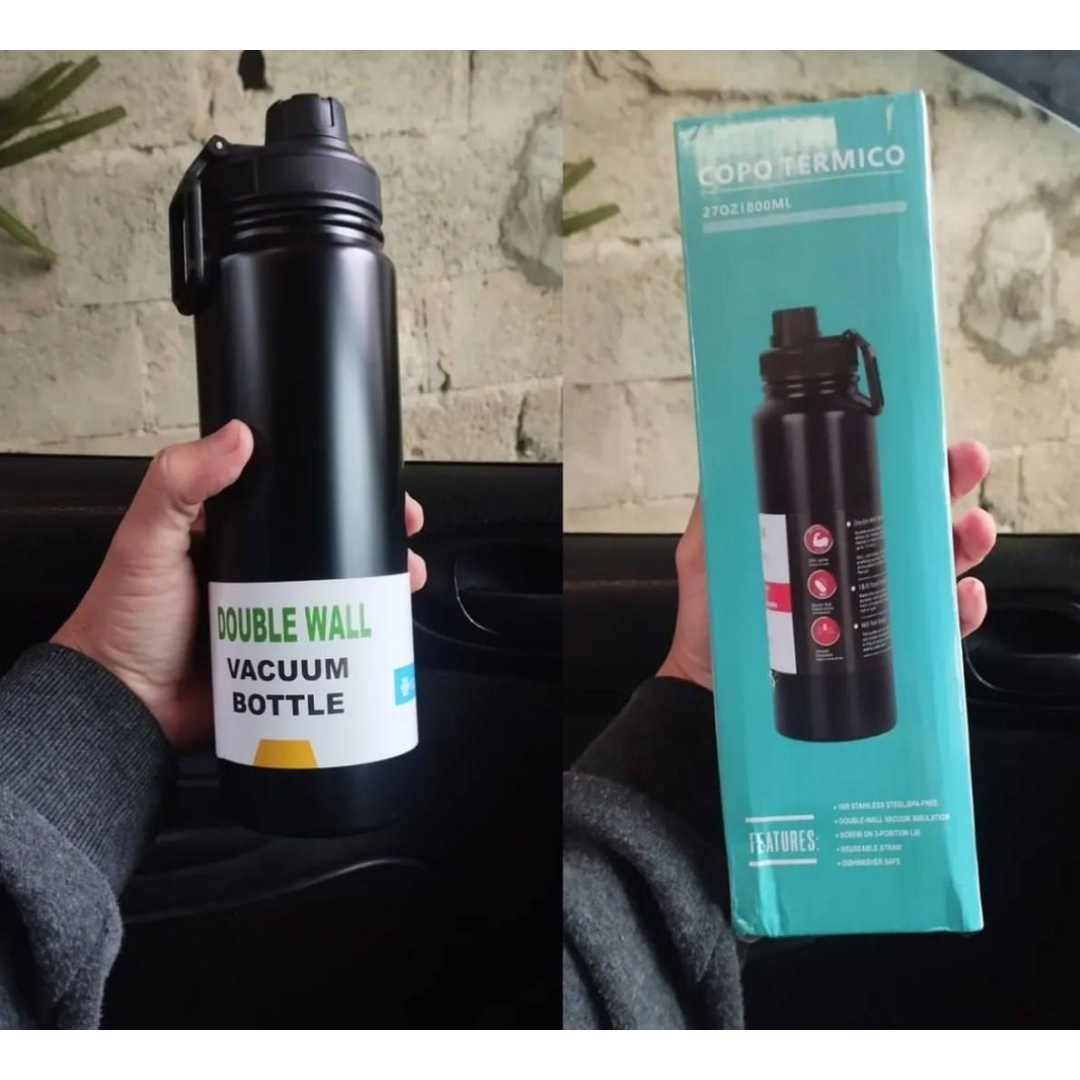 Garrafa De Água Termica 800ml Café Inox Copo Frio E Quente Preto