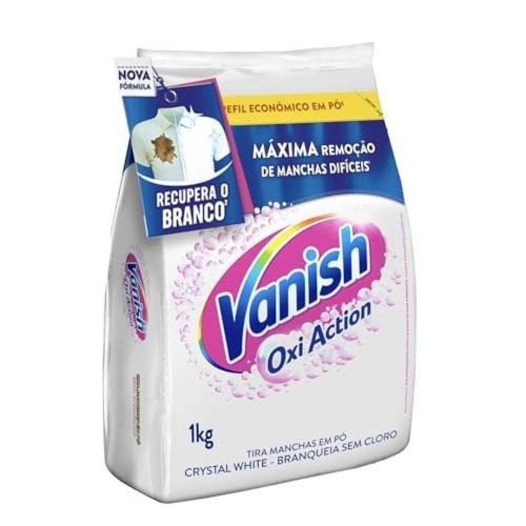 2x Tira Manchas Vanish em Pó Crystal White Oxi Action para roupas brancas Refil Econômico 1kg