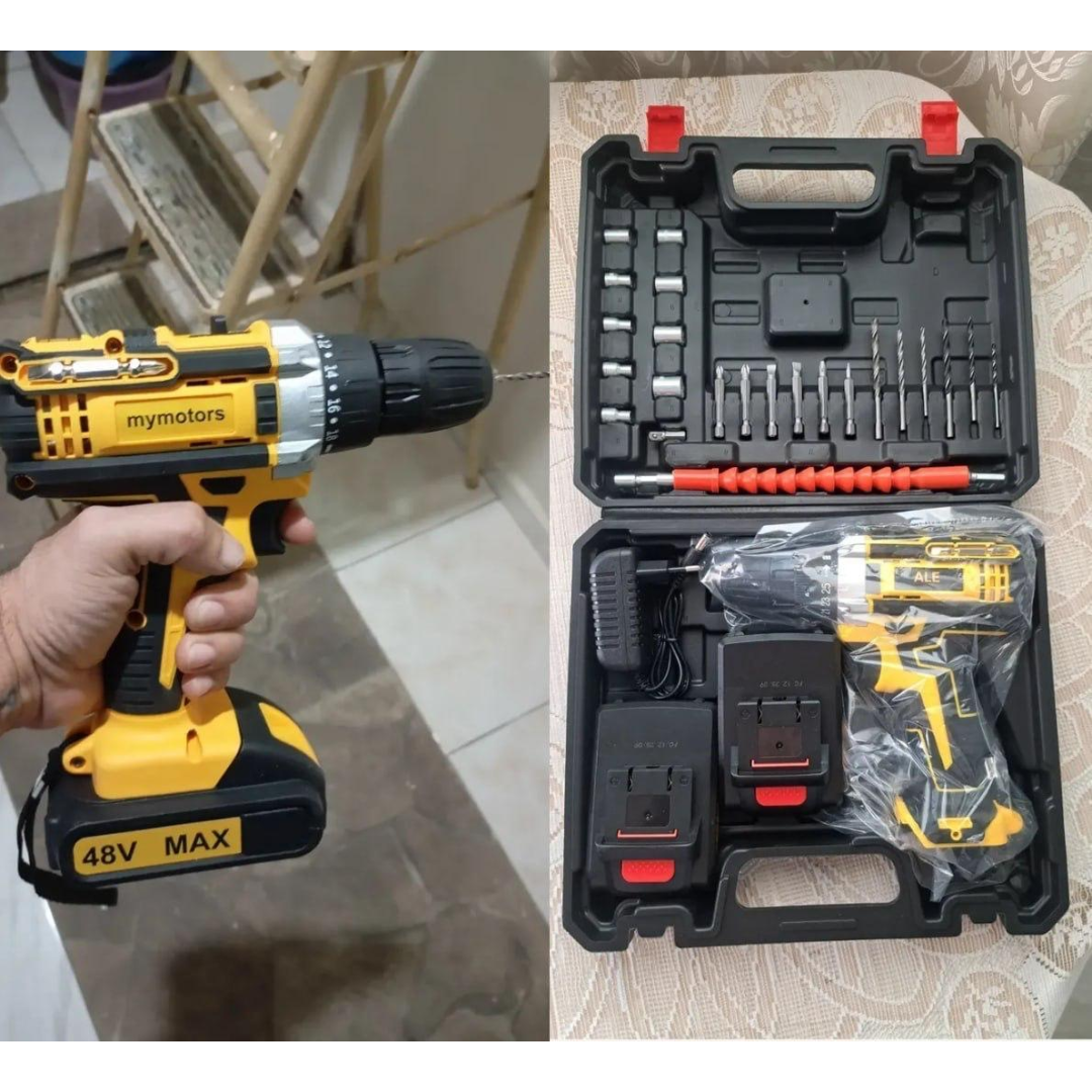 Parafusadeira Furadeira 48v Profissional 2 Baterias Sem Fio