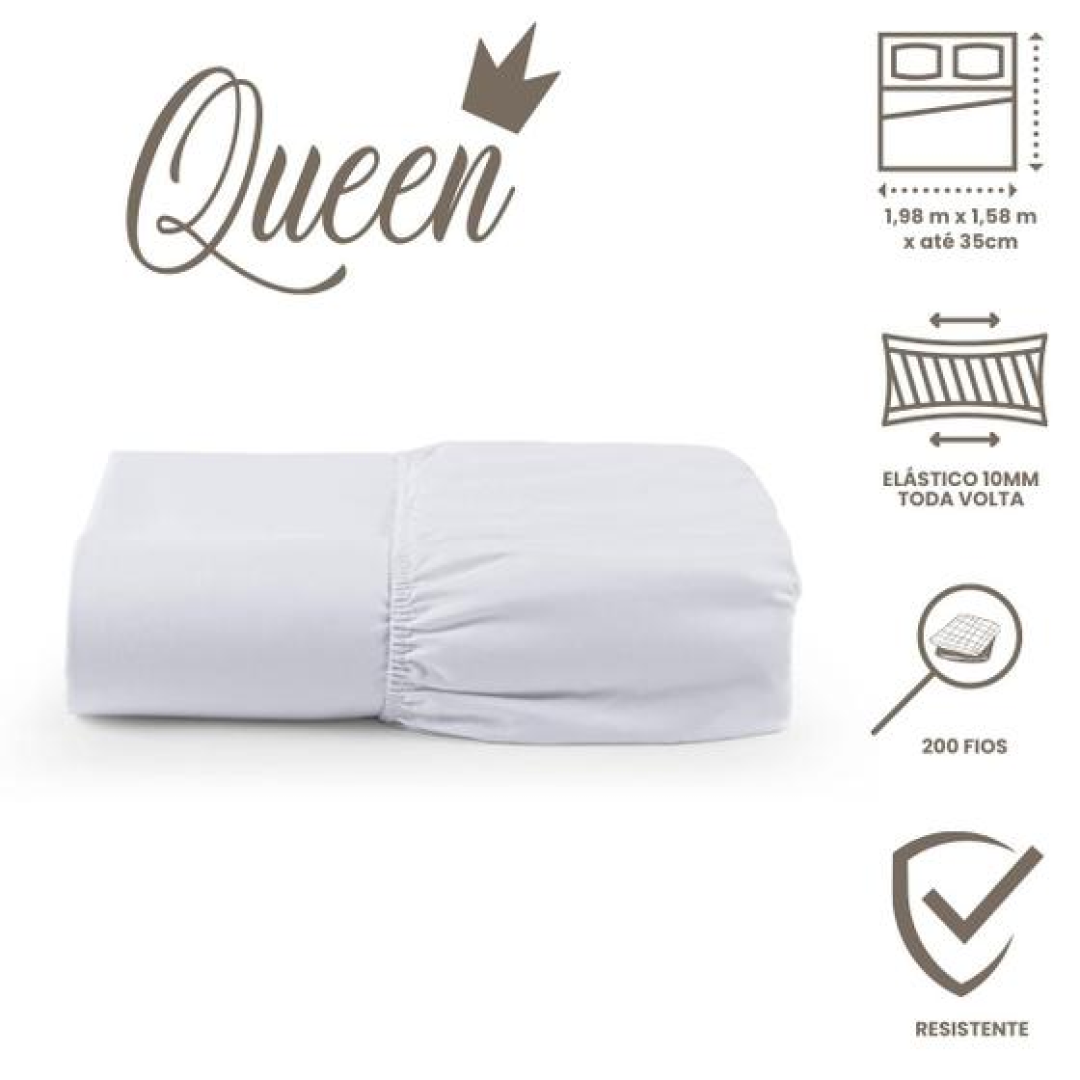 Lençol Queen 200 Fios Avulso Lençol de Baixo Queen com Elástico Toque Macio e Resistente Branco - RAVATEX CASA