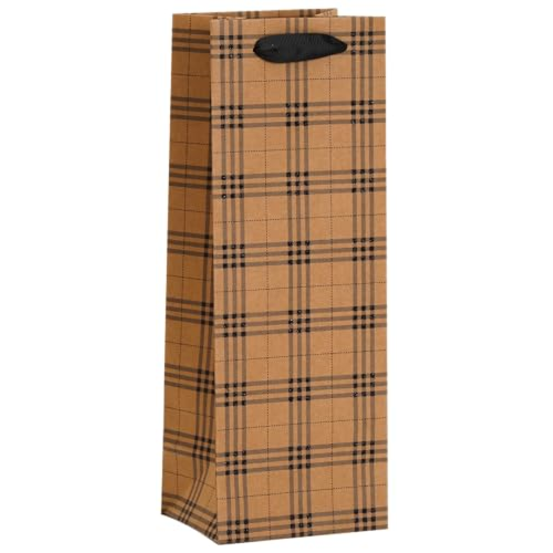 Rio Master Sacola de Papel para Vinho Quadriculada Marrom e Preto Sacola para garrafa quadriculada marrom e preto para presentear vinho
