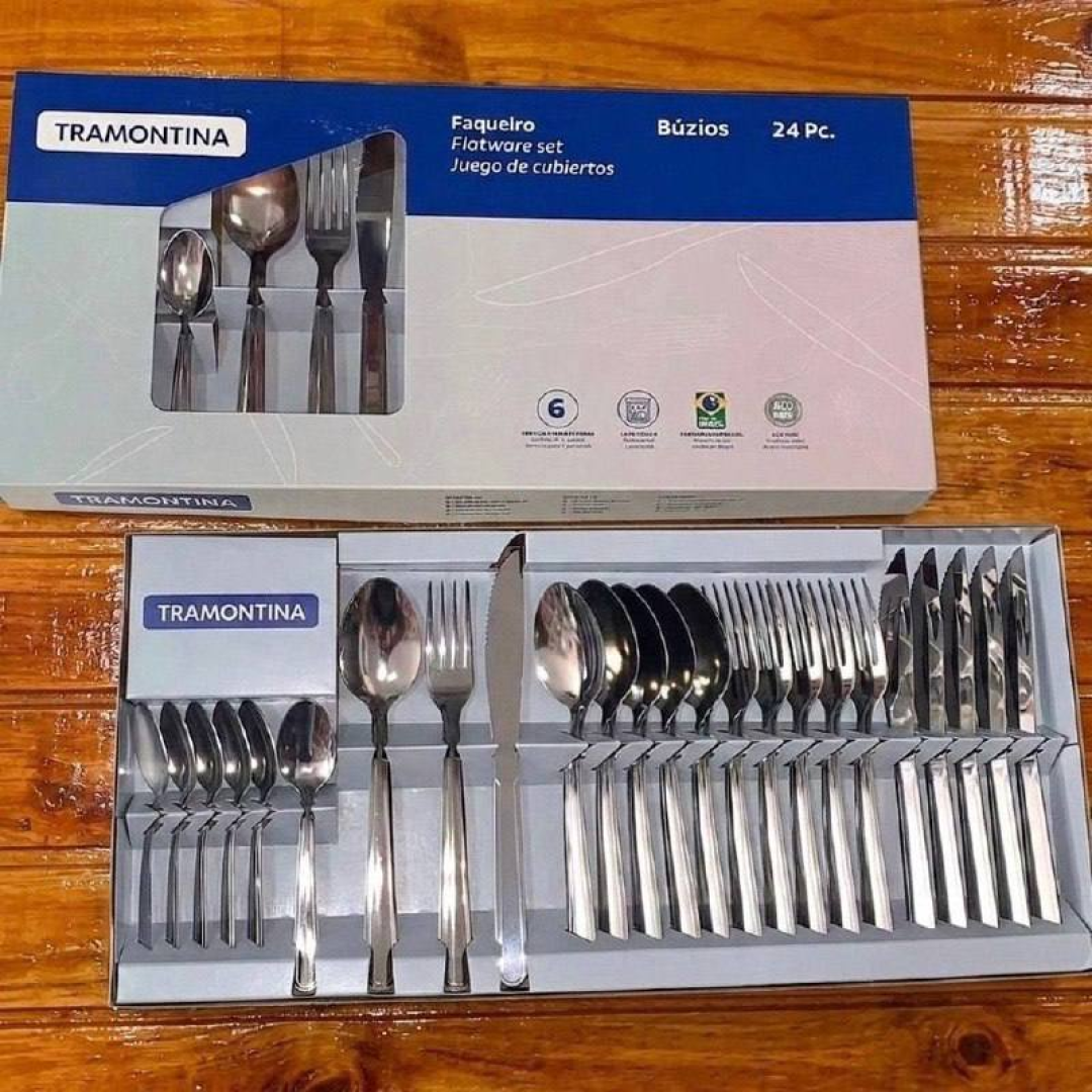 Jogo Talheres Faqueiro Búzios Aço Inox 24 Peças Tramontina Aço Inoxidável