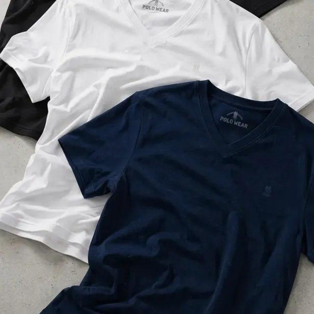 Kit 3 Camisetas Básicas Gola V Polo Wear Sortido