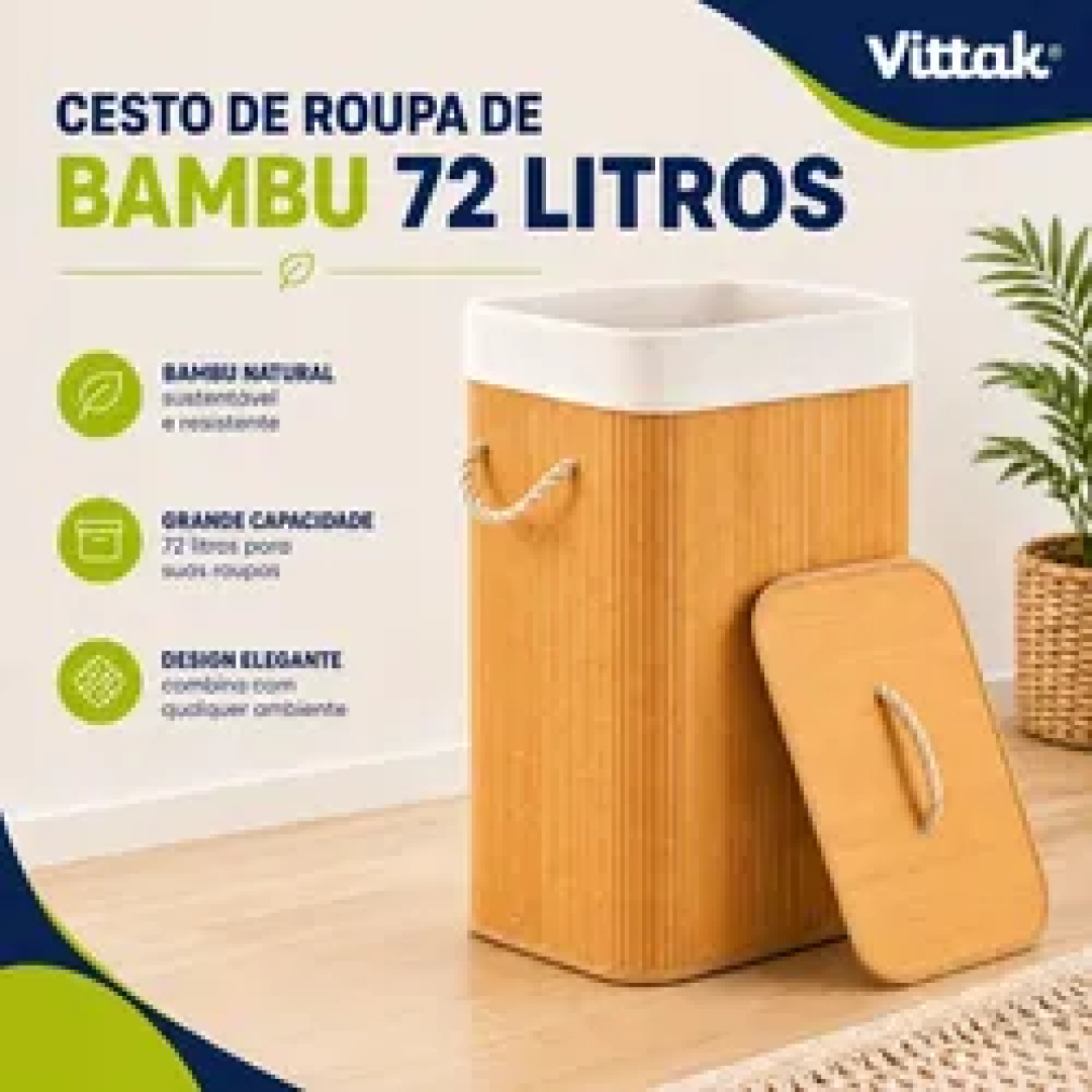Cesto de Roupas Bambu 72L